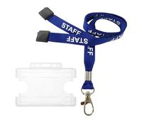 Customcard Ltd Staff Lanyard Blue and Clear Single-Sided ID Holder - Single Safety Break & Metal Clip - Ideal for School, Office, Events - Secure Lanyard Staff Badge Holder with Card Slot (Pack of 2)