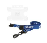 Customcard Ltd Staff Lanyard Blue and Single-Sided Clear ID Holder - Single Safety Break & Plastic Clip -Ideal for School, Office, Events- Secure Lanyard Staff Badge Holder with Card Slot (Pack of 1)