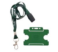 Customcard Ltd Staff Lanyard Green and Single-Sided ID Badge Holder - Single Safety Break & Metal Clip -Ideal for School, Office, Events - Secure Lanyard Staff Badge Holder with Card Slot (Pack of 10)
