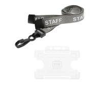 Customcard Ltd Staff Lanyard Grey and Single-Sided Clear ID Badge Holder - Safety Break & Plastic Clip -Ideal for School, Office, Events - Secure Lanyard Staff Badge Holder with Card Slot (Pack of 1)