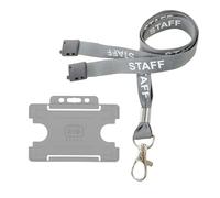 Customcard Ltd Staff Lanyard Grey and Single-Sided ID Badge Holder - Single Safety Break & Metal Clip -Ideal for School, Office, Events - Secure Lanyard Staff Badge Holder with Card Slot (Pack of 25)