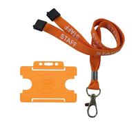 Customcard Ltd Staff Lanyard Orange and Single-Sided ID Badge Holder - Single Safety Break & Metal Clip -Ideal for School, Office, Events - Secure Lanyard Staff Badge Holder with Card Slot (Pack of 1)