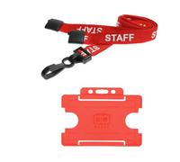 Customcard Ltd Staff Lanyard Red and Single-Sided ID Badge Holder - Single Safety Break & Plastic Clip -Ideal for School, Office, Events- Secure Lanyard Staff Badge Holder with Card Slot (Pack of 2)