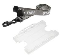 Customcard ltd® Staff Neck Lanyard Grey Plastic Clip & Double Sided Opaque Open Faced ID Card Holder