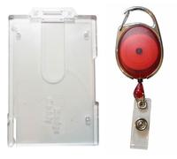Customcard ltd® Vertical Badge Buddy Double ID Card Holder & Badge Reel Red Retractable x 10