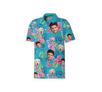 Custome Hawaiian Polo Shirt with Face Pet Picture Personalized Funny Short Sleeve Golf Shirt