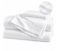 CUSTOMER DELIGHT Luxury 100% Egyptian Cotton Sheets 1000 Thread Count 4 Piece Extra Deep Pocket Bed Sheet Set Sateen Stripe (King, White)