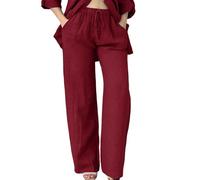 Customer Service Chat Online Now Womens Linen Trousers Casual Ladies Cotton Linen Pants Drawstring Elastic Waist Summer Pants with Pockets Lightweight Comfy Trousers Items Under 50p Red