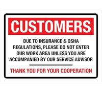Customers Due To Insurance Regulation Do Not Enter Our Work Area Warning Metal Sign Tin Signs Aluminum Sign for Outdoors Use Yard Farm Fence Home Wall Decor 8x12 inch
