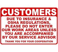 Customers Due To Insurance Regulations Please Do Not Enter Our Work Areas Warning Metal Sign Tin Signs Aluminum Sign for Outdoors Use Yard Farm Fence Home Wall Decor 8x12 inch