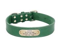 Customisable Adjustable PU Leather Dog Collar Personalised Anti-Lost Bulldogs Sheepdogs Includes ID Tag Anti-Lost Collar,Green,M 40.5-54.5cm