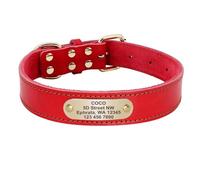 Customisable Adjustable PU Leather Dog Collar Personalised Anti-Lost Bulldogs Sheepdogs Includes ID Tag Anti-Lost Collar,Red,L 47-61.5cm