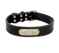 Customisable Adjustable PU Leather Dog Collar Personalised Anti-Lost Bulldogs Sheepdogs Includes ID Tag Anti-Lost Collar,Black,L 47-61.5cm