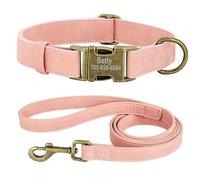 Customisable Anti-Loss Adjustable Leather Dog Collar Lead Set For Labrador Retrievers Schnauzers Shiba Inus Bulldogs,A Set,L