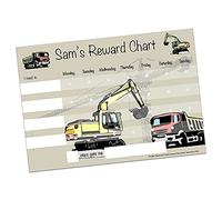 Customisable boys digger Reward Chart A4 Durable Re-Usable Reward Chart with Hook and LoopFastening Stars, for kids & toddlers by Cerise Publishing