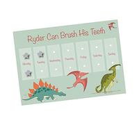 Customisable Boys or Girls Dinosaur Tooth Brushing Reward Chart A4 Durable Re-Usable teeth Chart with Fastening Stars, for kids & toddlers