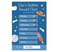 Customisable Boys or Girls In To Space Bedtime Reward Chart A4 durable re-usable reward chart with hook and loop fastening stars, for kids & toddlers at home or away.