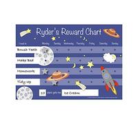 Customisable Boys or Girls In To Space Reward Chart A4 Durable Re-Usable Reward Chart with Hook and Loop Fastening Stars, for kids & toddlers