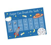 Customisable Boys or Girls In To Space Tooth Brushing Reward Chart A4 Durable Re-Usable teeth Chart with Fastening Stars, for kids & toddler