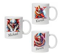 Customisable Ceramic Mug Creepy Evil Clown Any Initial Any Name Scary Horror Theme Mug Gift Any Name Any Initial Reusable Comes Boxed Ready for Gifting Ceramic Coffee Reuse Halloween