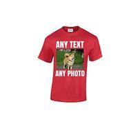 Customisable Cotton T Shirt | Add Your Photo or Text Front & Back | Personalised Fashion for Men & Women | Ideal for Birthdays & Promotions, Red, Cotton