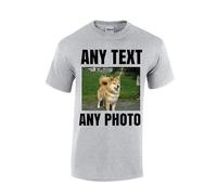 Customisable Cotton T Shirt | Add Your Photo or Text Front & Back | Personalised Fashion for Men & Women | Ideal for Birthdays & Promotions, Grey, Cotton