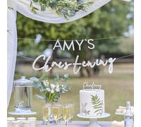 Customisable Eco-Friendly Christening Bunting 1.5m Including 17 Letter Sheets, White, Green