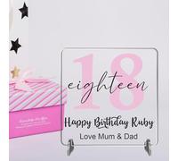 Customisable Milestone Birthday Plaque - Personalised Number, Name, and Message - Premium Acrylic or MDF Design for Special Birthday Celebrations (Pink, Acrylic Indoor & Outdoor Use)