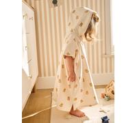 Customisable PETIT OURS baby bath poncho, with recycled cotton printed white
