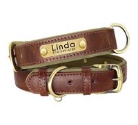 Customisable Pu Leather Adjustable Dog Collar With Personalised Pet ID Tag For Shiba Inu Bulldog Schnauzer,Coffee,L