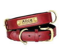 Customisable Pu Leather Adjustable Dog Collar With Personalised Pet ID Tag For Shiba Inu Bulldog Schnauzer,Red,L