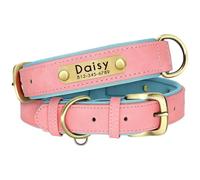 Customisable Pu Leather Adjustable Dog Collar With Personalised Pet ID Tag For Shiba Inu Bulldog Schnauzer,A,L
