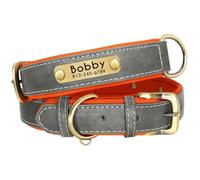 Customisable Pu Leather Adjustable Dog Collar With Personalised Pet ID Tag For Shiba Inu Bulldog Schnauzer,GRAY,XL