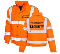 Customise Company Security Jacket - Orange - XL - Add Your Company Name Custom Print - Personalised Workwear - Mens Hi Vis Bomber Jacket - High Visibility Class 3 Bomber