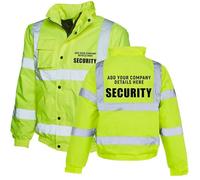 Customise Company Security Jacket - Yellow - L - Add Your Company Name Custom Print - Personalised Workwear - Mens Hi Vis Bomber Jacket - High Visibility Class 3 Bomber