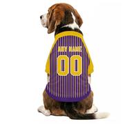 Customise Dog Sport Jersey Shirt with Personalised Name Number Logo for Small Medium Large Dogs Pet's Stripped Print Lightweight Breathable Short Sleeve Clothes Shirt for Pub, Garden,Walkies