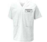 Customise Embroidered Unisex Adults Scrubs Tunic, Free Personalise Left Chest Text Scrub Tunic, Health Care Hospital, Medical Uniform Women/Men Nurse Uniform, Workwear Doctor Nurse Dress White