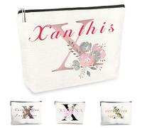 Customise Name Makeup Bag Gifts for Women A-Z Personalised Make up Bag Gifts for Birthday Christmas Best Friend Her Women Mum Wedding Gifts for Bride Bridesmaid Cosmetic Bag Makeup Holder (X)