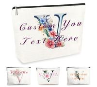 Customise Name Makeup Bag Gifts for Women A-Z Personalised Make up Bag Gifts for Birthday Christmas Best Friend Her Women Mum Wedding Gifts for Bride Bridesmaid Cosmetic Bag Makeup Holder (V)