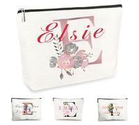 Customise Name Makeup Bag Gifts for Women A-Z Personalised Make up Bag Gifts for Birthday Christmas Best Friend Her Women Mum Wedding Gifts for Bride Bridesmaid Cosmetic Bag Makeup Holder (E)