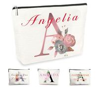Customise Name Makeup Bag Gifts for Women A-Z Personalised Make up Bag Gifts for Birthday Christmas Best Friend Her Women Mum Wedding Gifts for Bride Bridesmaid Cosmetic Bag Makeup Holder (A)