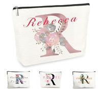 Customise Name Makeup Bag Gifts for Women A-Z Personalised Make up Bag Gifts for Birthday Christmas Best Friend Her Women Mum Wedding Gifts for Bride Bridesmaid Cosmetic Bag Makeup Holder (R)