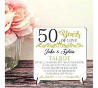 Customised 50th Anniversary Acrylic or MDF Plaque - "50 Years of Love" Personalised Keepsake with Names and Golden Design - Unique Gift for Golden Wedding Anniversary (Mdf Wood Indoor Use Only)
