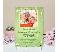 Customised Best Friend Freestanding Plaque - Personalised Photo Friendship Sign - Unique Best Friend Gift - Cherish Memories Forever (Mdf Wood A5 21cm x 15cm, Footprints)