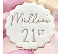 Customised Birthday Fondant Stamp Embosser, fits M&S Biscuits Cookies Custom Personalised to Any 3 Words Happy Birthday 21st 18th 16th 1st 30th 40th 21 Marks and Spencers with Free Cutter