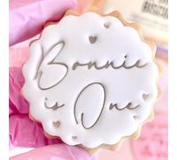 Customised Birthday Fondant Stamp Embosser, fits M&S Biscuits Cookies Personalised to Any Name Age 1st First Reusable Cake Decorating Cupcakes Biscuits Cookies Marks and Spencers with Free Cutter