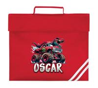 Customised Boys Dinosaur Book Bag Personalised Name Red Dino Back to School Reading Folder Primary Kids New Term Gift, One Size, Red