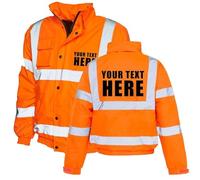 Customised Company Security Hi Vis Bomber Jacket - Orange - XL - Custom Print Personalised Road Safety Jacket for Men - Work Wear High Visibility Bomber - Worktop Class 3 Approved Parka