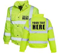 Customised Company Security Hi Vis Bomber Jacket - Yellow - 2XL - Custom Print Personalised Road Safety Jacket for Men - Work Wear High Visibility Bomber - Worktop Class 3 Approved Parka