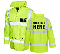 Customised Company Security Hi Vis Road Safety Jacket - Yellow - 2XL - Custom Print Personalised Road Safety Jacket for Men - Work Wear High Visibility Bomber - Worktop Class 3 Approved Parka